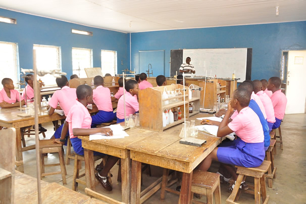 Queen of the Rosary Secondary School students studying in library in Gboko.